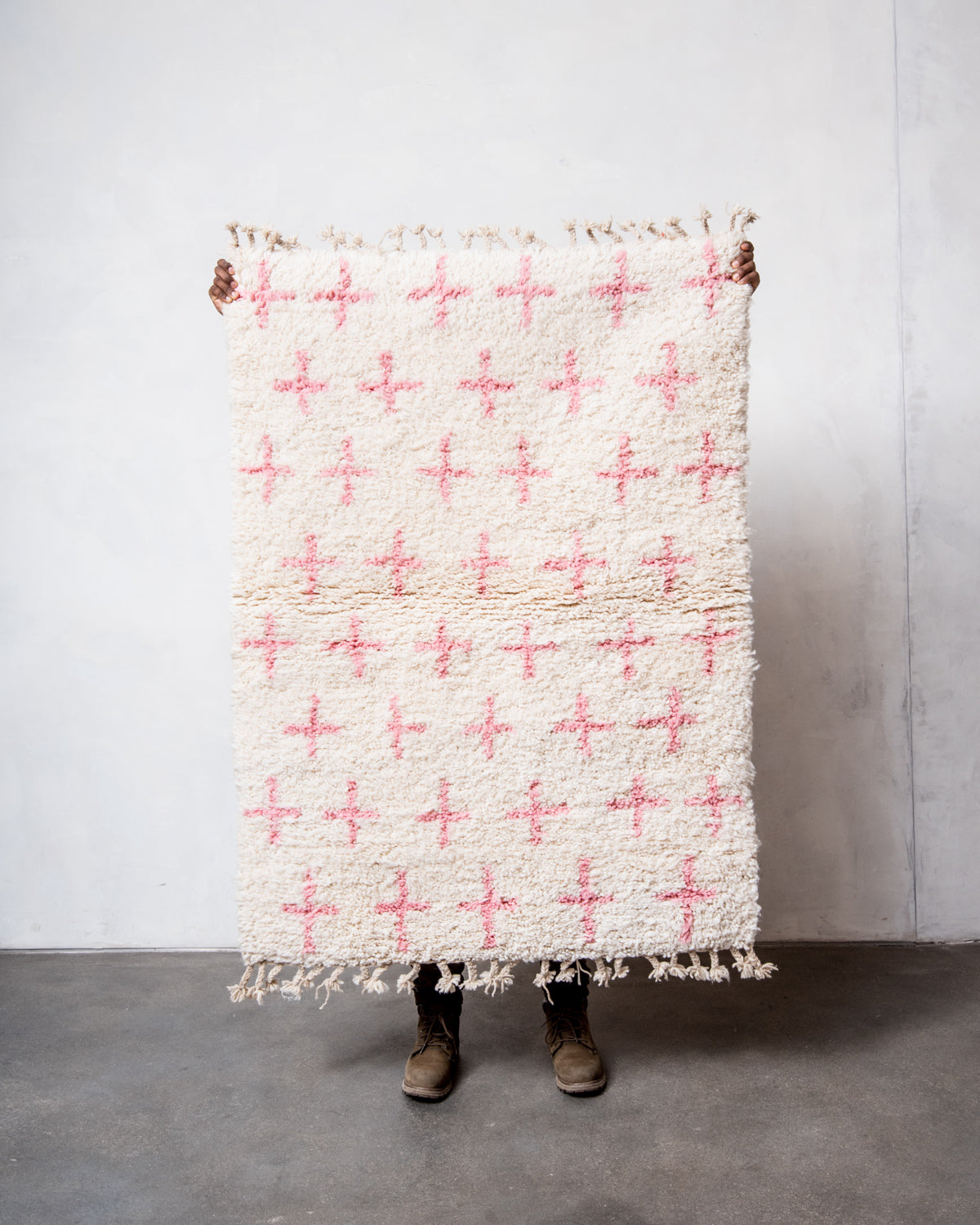 Modern, designer, handcrafted Berber rug from Morocco. Beniourain carpet with beautiful colours and patterns and fluffy wool texture.